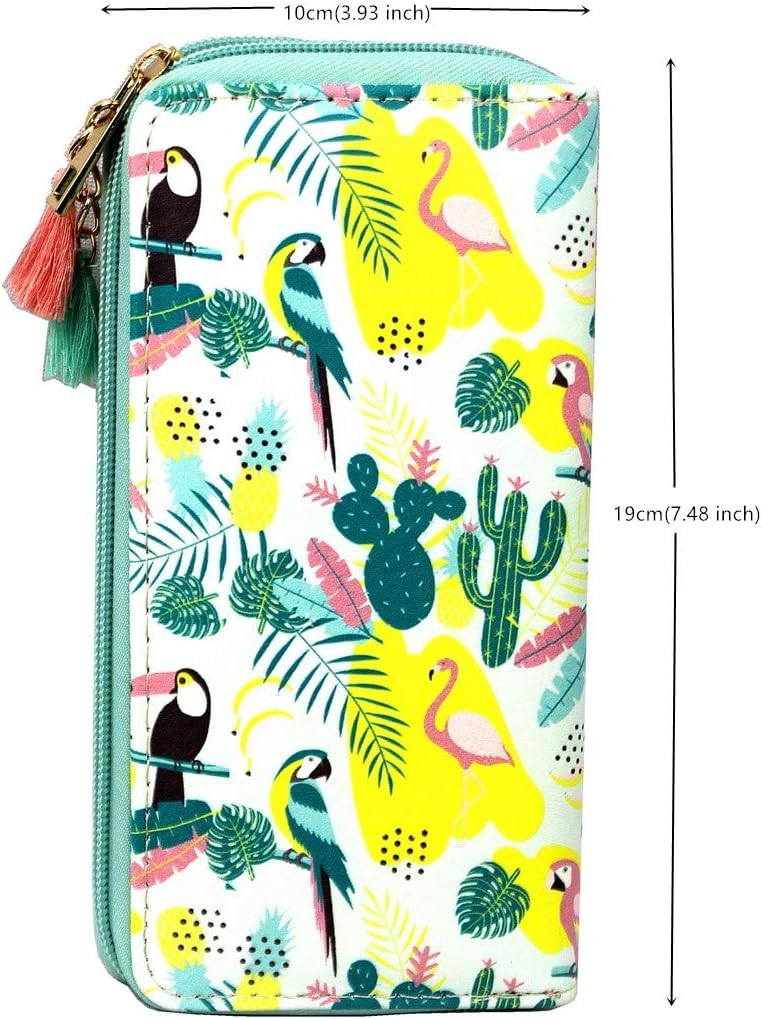 MayeBridge Timlee Cute Rainbow Unicorn Long Wallets Long Purse Flamingo Cactus Parrot Wallet for Girls Clutch(Parrot) - Image 1